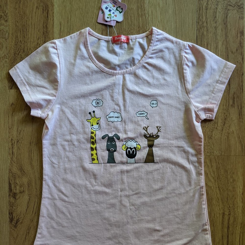 NWT Girl 5 6 Pink Animal Short Sleeve Tee Top